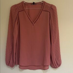 Express Women's Blush V-Neck Blouse Swiss Dot XS